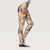 Levendige flora rood, geel en blauw op wit leggings (Rechts)