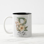 Levendige Floral Boho Chic Monogram Mok voor Ruby (Links)