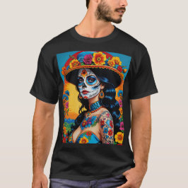 Levendige Floral Catrina Dag van het Dode T-shirt