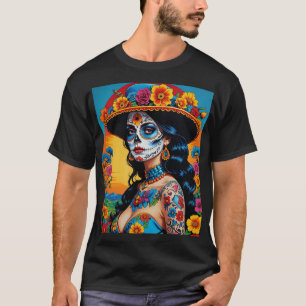 Levendige Floral Catrina Dag van het Dode T-shirt
