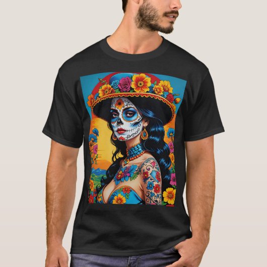 Levendige Floral Catrina Dag van het Dode T-shirt (Voorkant)