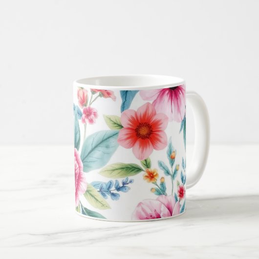 Levendige Floral Coffee Mok – Waterverf Flowers (Voorkant rechts)