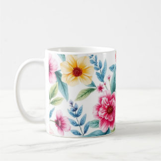 Levendige Floral Coffee Mok – Waterverf Flowers