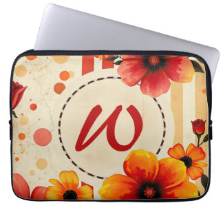 Levendige Floral Distressed Waterverf Chic Monogra Laptop Sleeve