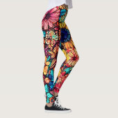 Levendige Floral Doodle Explosion Leggings (Rechts)