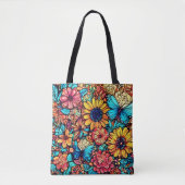 Levendige Floral Doodle Explosion Tote Bag (Voorkant)