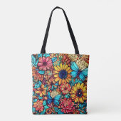 Levendige Floral Doodle Explosion Tote Bag (Achterkant)