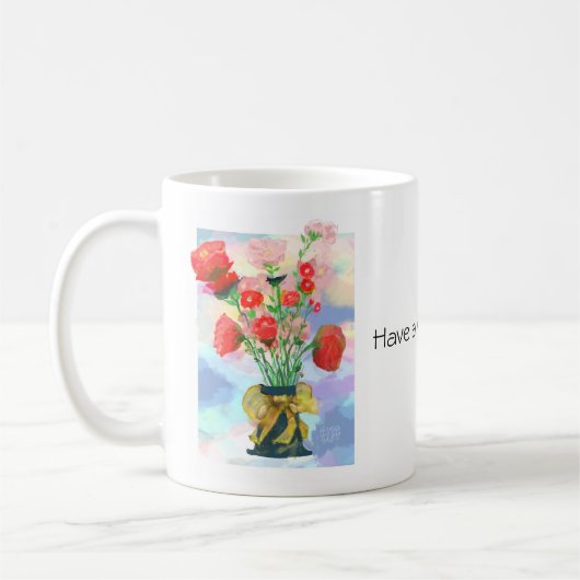 Levendige Floral Elegance: een charmante pastel Koffiemok (Links)