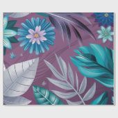 Levendige Floral Fantasy op Deep Paarse Canvas Cadeaupapier (Vlak)