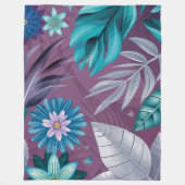 Levendige Floral Fantasy op Deep Paarse Canvas Fleece Deken (Voorkant)
