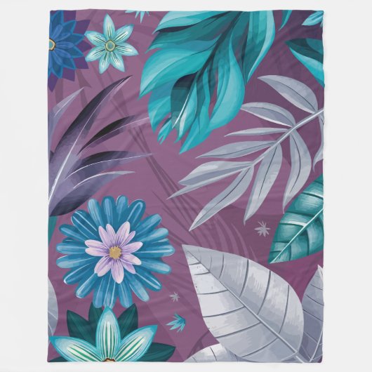 Levendige Floral Fantasy op Deep Paarse Canvas Fleece Deken (Voorkant)