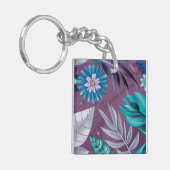 Levendige Floral Fantasy op Deep Paarse Canvas Sleutelhanger (Voorkant Links)