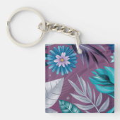 Levendige Floral Fantasy op Deep Paarse Canvas Sleutelhanger (Voorkant)