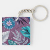 Levendige Floral Fantasy op Deep Paarse Canvas Sleutelhanger (Achterkant)
