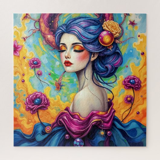 Levendige Floral Fantasy Vrouw Jigsaw Puzzel (Verticaal)