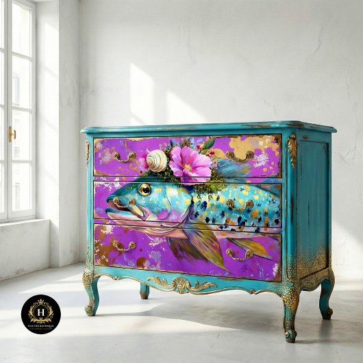 Levendige  Floral Fish Decoupage Tissuepapier