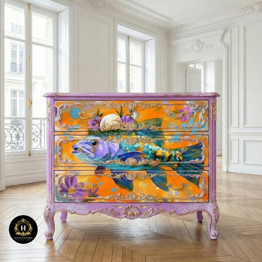 Levendige  Floral Fish Decoupage Tissuepapier