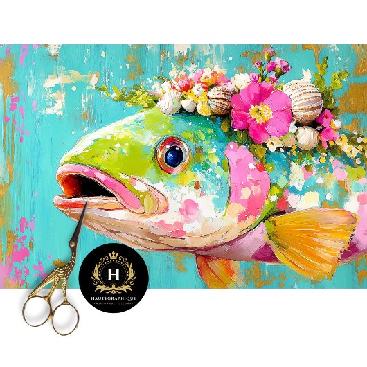 Levendige  Floral Fish Decoupage Tissuepapier