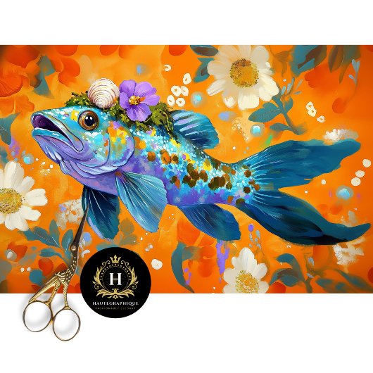 Levendige  Floral Fish Decoupage Tissuepapier