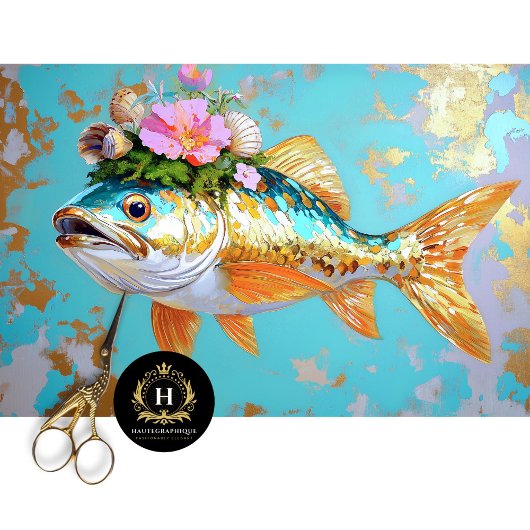 Levendige  Floral Fish Decoupage Tissuepapier