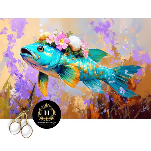 Levendige  Floral Fish Decoupage Tissuepapier