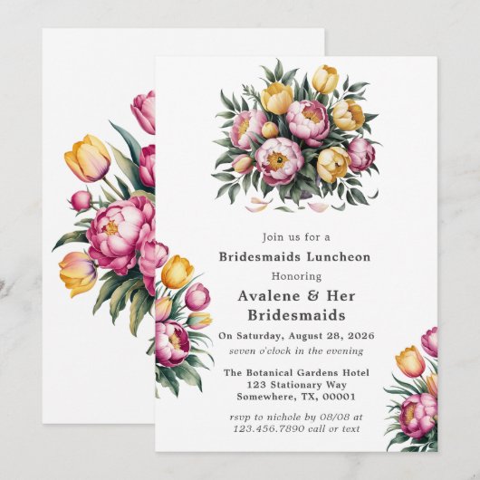 Levendige Floral Harmony Bruidsmeisjes Luncheon Kaart (Voorkant / Achterkant)