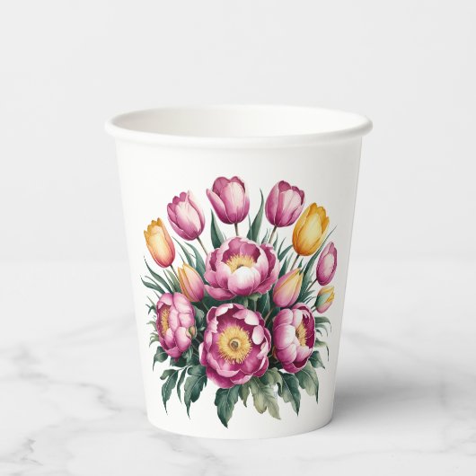 Levendige Floral Harmony bruiloft Papieren Bekers (Achterkant)