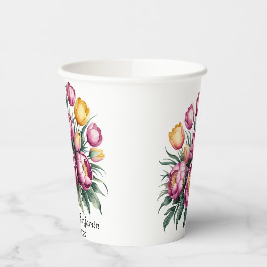 Levendige Floral Harmony bruiloft Papieren Bekers (Links)