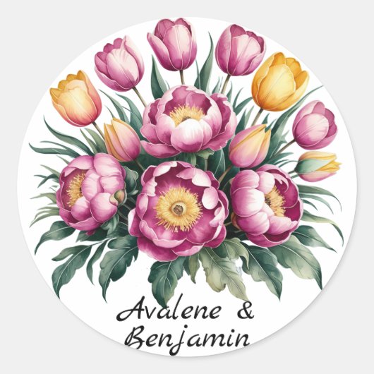 Levendige Floral Harmony bruiloft Ronde Sticker (Voorkant)