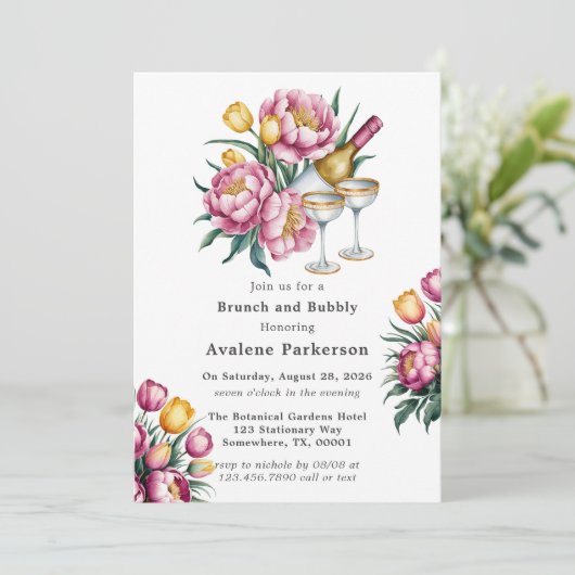 Levendige Floral Harmony Brunch & Bubbly Kaart (Staand voorkant)