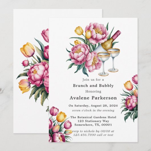 Levendige Floral Harmony Brunch & Bubbly Kaart (Voorkant / Achterkant)