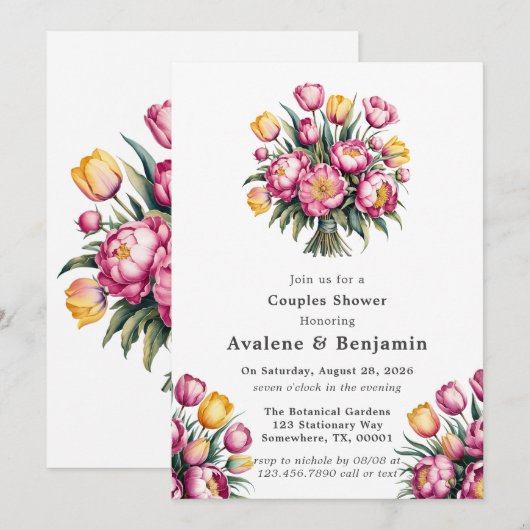 Levendige Floral Harmony Paren Douche Kaart (Voorkant / Achterkant)