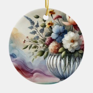 Levendige Floral Harmony Verjaardag Uitnodiging Keramisch Ornament