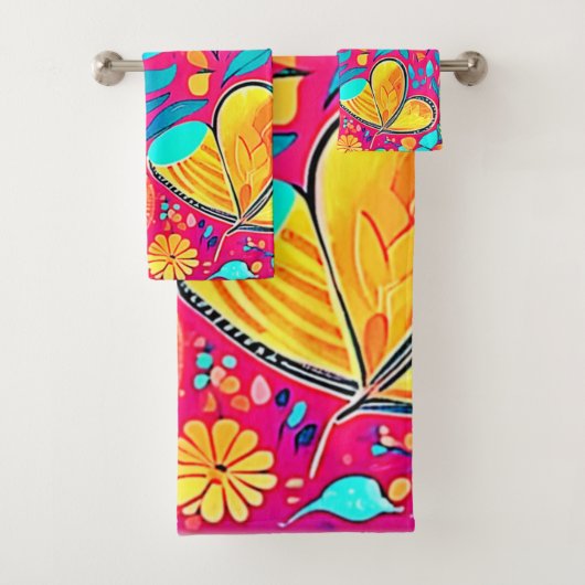 Levendige Floral Heart Art Bad Handdoek (Insitu)