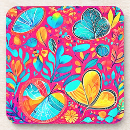 Levendige Floral Heart Art Bier Onderzetter