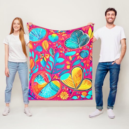 Levendige Floral Heart Art Fleece Deken (In situ)