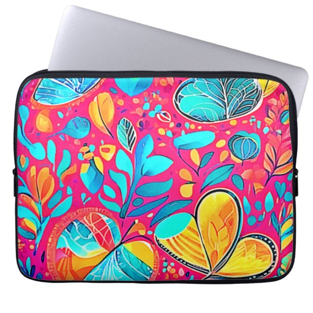 Levendige Floral Heart Art Laptop Sleeve (Voorkant)