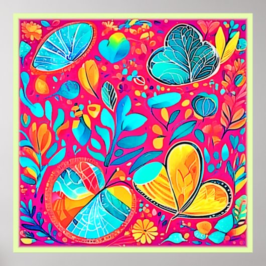 Levendige Floral Heart Art Poster (Voorkant)
