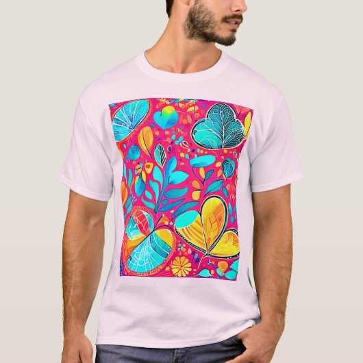 Levendige Floral Heart Art T-shirt (Voorkant)