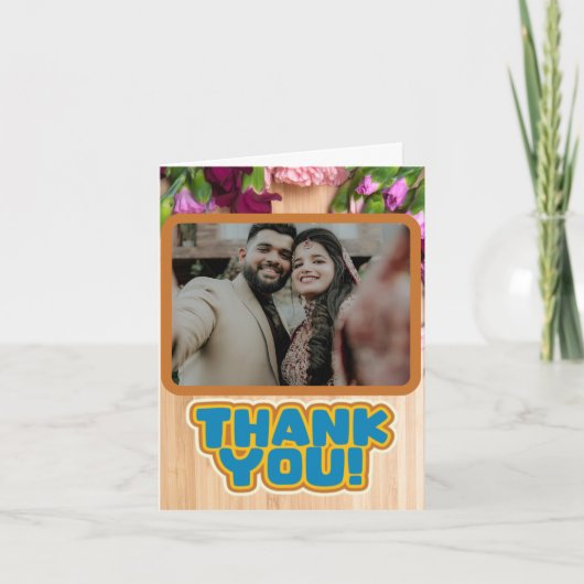 Levendige Floral Hout Textuur Wedding Bedankkaart (Voorkant)