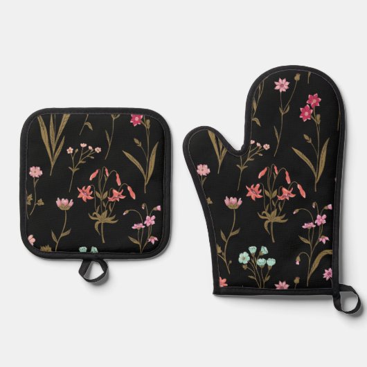 Levendige Floral Medley Oven Mitt en Pot Houder Ovenwant & Pannenlap Set (Voorkant)