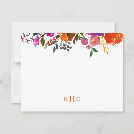Levendige Floral Monogrammed Stationery Note Kaart Notitiekaartje (Voorkant)