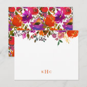 Levendige Floral Monogrammed Stationery Note Kaart Notitiekaartje (Voorkant / Achterkant)