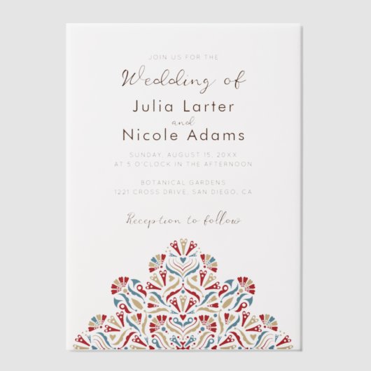 Levendige Floral Parfum Delight Mandala bruiloft Vellum Uitnodigingen (Voorkant)