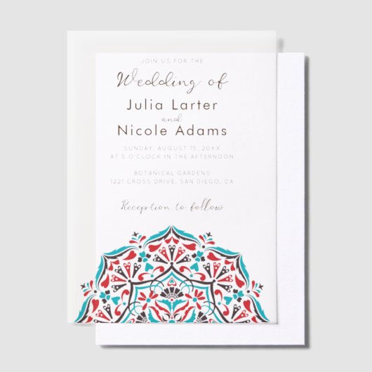 Levendige Floral Parfum Delight Mandala bruiloft Vellum Uitnodigingen (Offset)