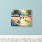 Levendige Floral Path Waterverf schilderij Canvas Afdruk (Insitu (Houten vloer))