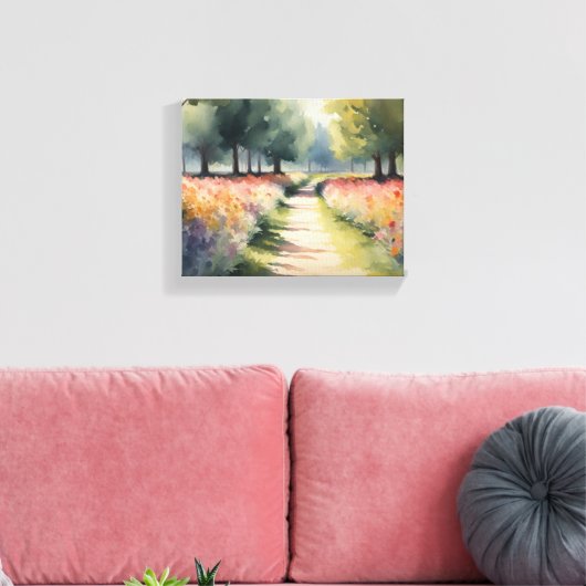 Levendige Floral Path Waterverf schilderij Canvas Afdruk (Insitu (Woonkamer))