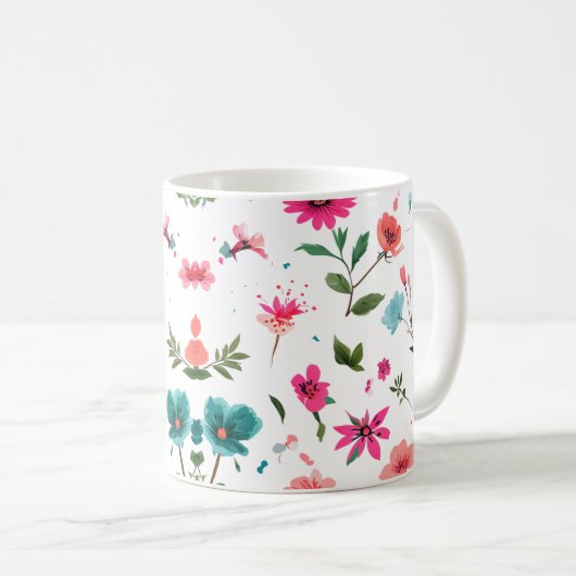 Levendige Floral Pattern Art Koffiemok (Voorkant rechts)