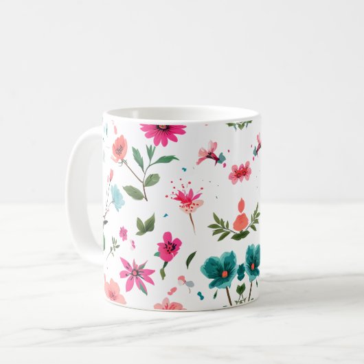 Levendige Floral Pattern Art Koffiemok (Voorkant links)