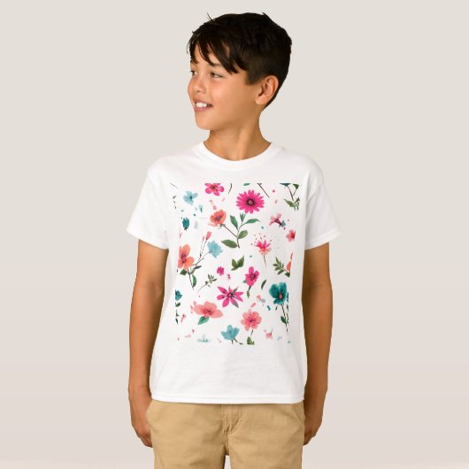 Levendige Floral Pattern Art T-shirt (Voorkant volledig)